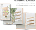 4NM Extra Wdie No Assembly Folding Bookshelf, 34" H x 30.9" W, 3 Tier Collapsible Book Shelf Bookcase Foldable Shelves for Bedroom Living Room Home Office - Cloud Oak & White