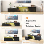 Verano Garden Extendable TV Stand with Led Lights, Wood TV Media Console with 2 Drawers & 1 Cabinet, Modern Entertainment Center Up to 90 Inch TV for Living Room Bedroom, 63" - 90.6" (Black)