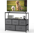 DUMOS TV Stand, Dresser with 5 Fabric Storage Drawers, Media Console Featuring Open Shelf for TV, Compact Entertainment Unit for Bedroom, Living Space, or Dorm Organization, Grey