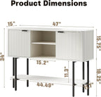 Fluted Console Table with Storage, 47" Long Entryway Table with with 2 Door Cabinets and Open Storage Shelf, Wood Sofa Table Behind Couch for Hallway Entrance Foyer Living Room, White
