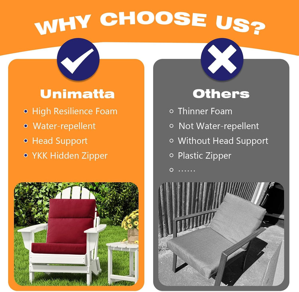 Unimatta Outdoor High Back Chair Cushion Seat Pads, 44 x 21 Inch Water-Repell...