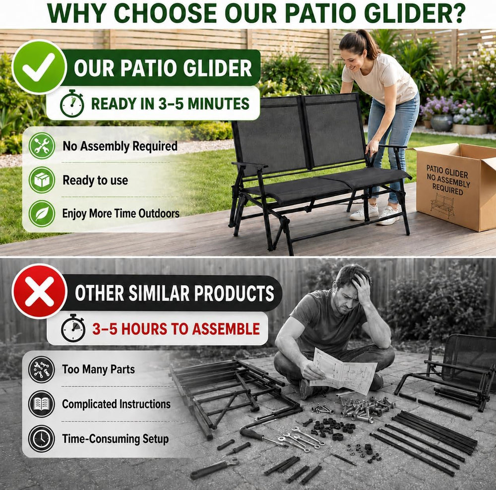 Zedachica 2-Person Outdoor Glider Bench No Assembly Required, Glider Loveseat...