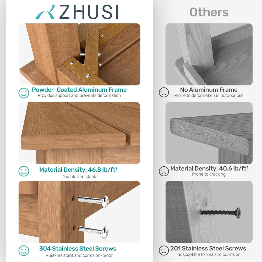ZHUSI Patio Dining Table, HIPS with Umbrella Hole, Wood