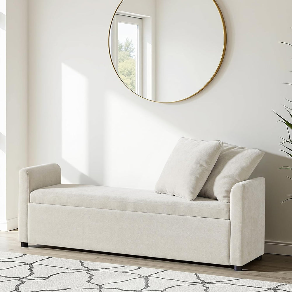 59.5" Modern Storage Ottoman Bedroom Bench, End of Bed Bench with Arms a...
