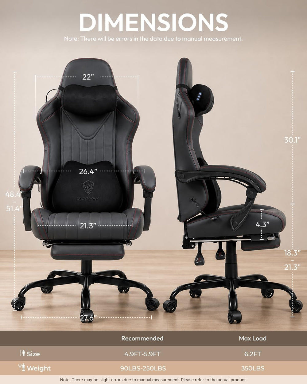 Dowinx Ergonomic High Back Gaming Chair for Adults with Massager Black | Shia...