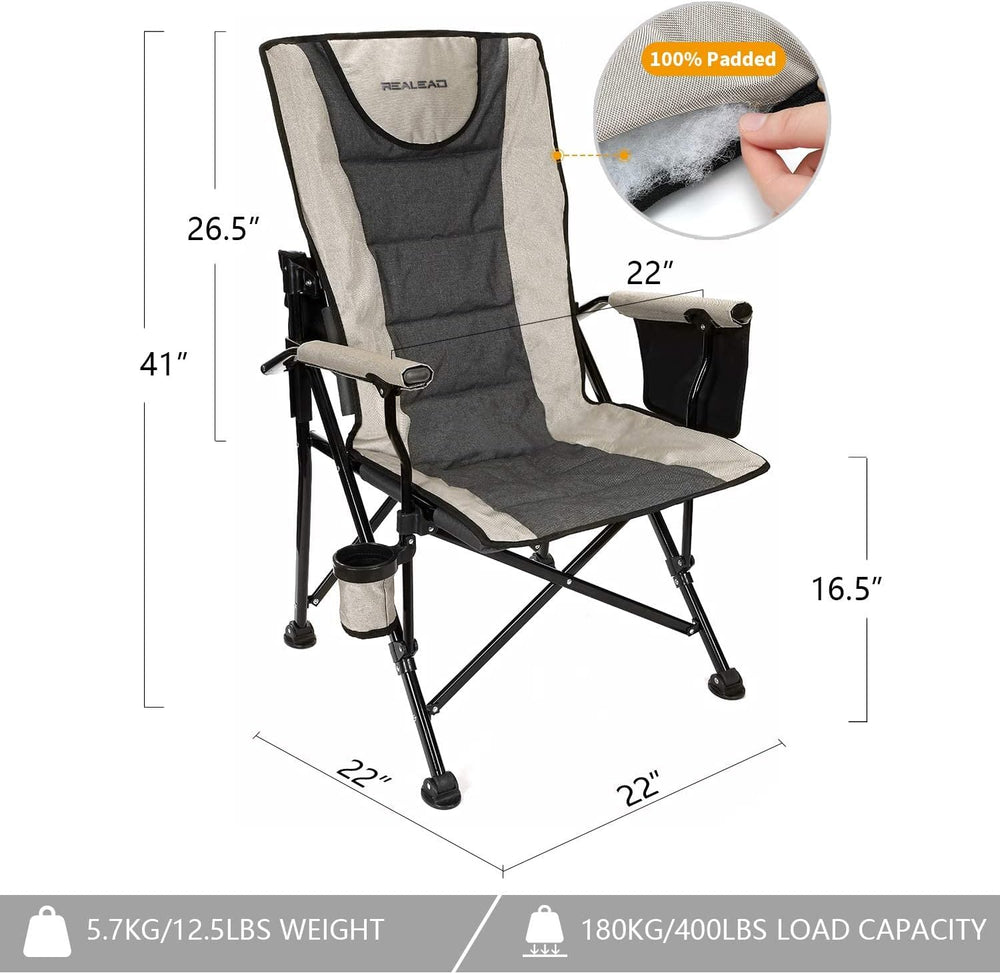 REALEAD Camping Chairs for Adults - Heavy Duty Folding Chairs for Outside Sup...