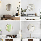 12 Inch Gold Round Bathroom Mirror Circle Wall Mirrors Brushed Metal Frame Anti-Rust Tempered Glass Mirror for Bathroom Bedroom Entryway Living Room