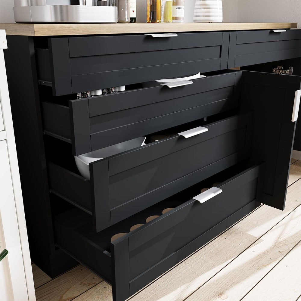 WOODTIME Wall Mounted Cabinet and Pantry with Countertop, Wooden Modern 2 Pie...