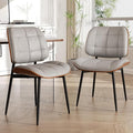 Dining Chairs Set of 2, Mid Century Modern Dining Room Chair, Upholstered Faux Leather Kitchen Chairs with Thick Cushion and Walnut Bentwood Back for Kitchen Dining Room, Grey