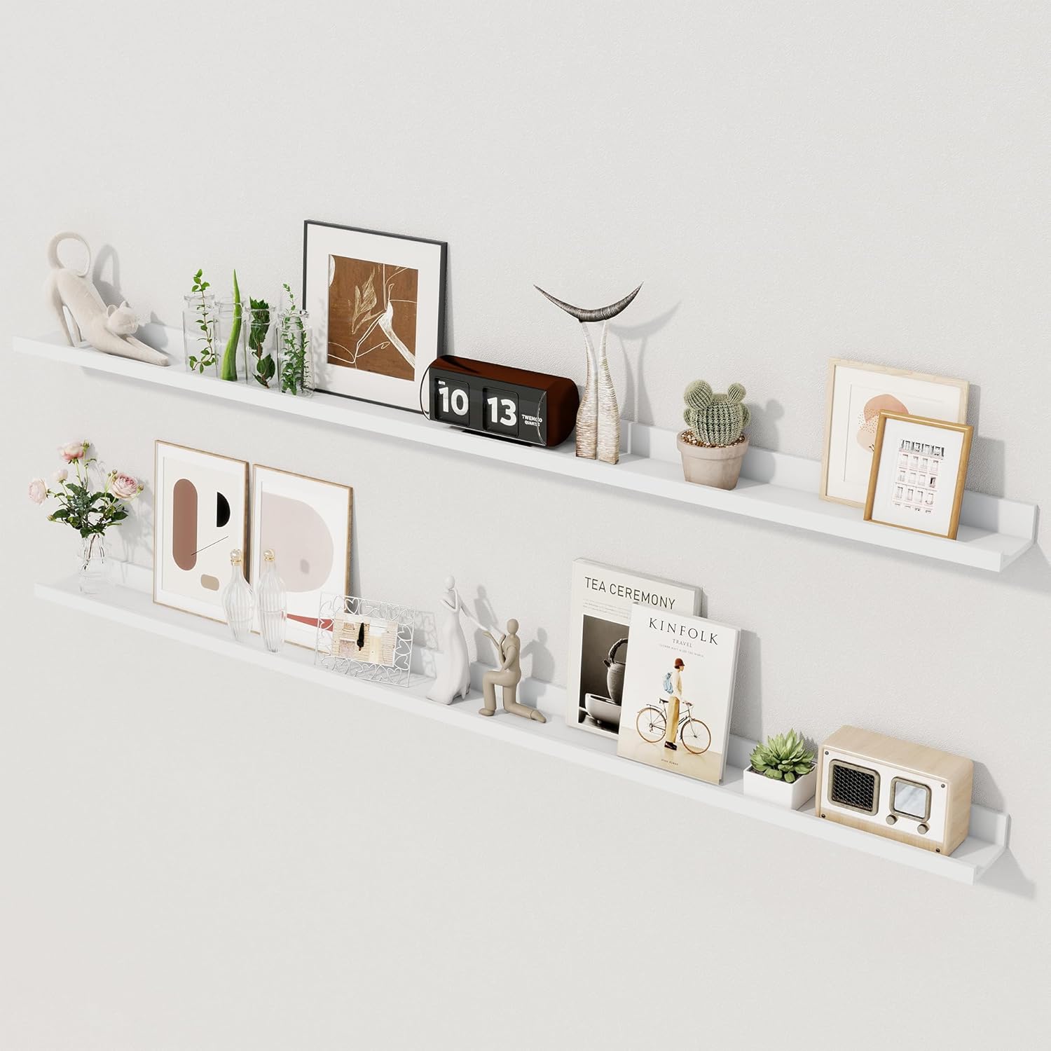 Axeman White Floating Shelves - 55 Inch Picture Ledge Shelf Set of 2 - Floating Wall Shelves with Lip - Picture Shelf for Wall with Ledge - Photo Ledge Shelves