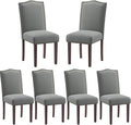 COLAMY Grey Upholstered Parsons Dining Chairs Set of 6,Comfortable Foam Seat, Classic Nailhead Trim, Solid Wood Legs, Stable & Easy to Assemble for Dining Room, Kitchen, Living Room & Café