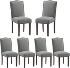 COLAMY Grey Upholstered Parsons Dining Chairs Set of 6,Comfortable Foam Seat, Classic Nailhead Trim, Solid Wood Legs, Stable & Easy to Assemble for Dining Room, Kitchen, Living Room & Café