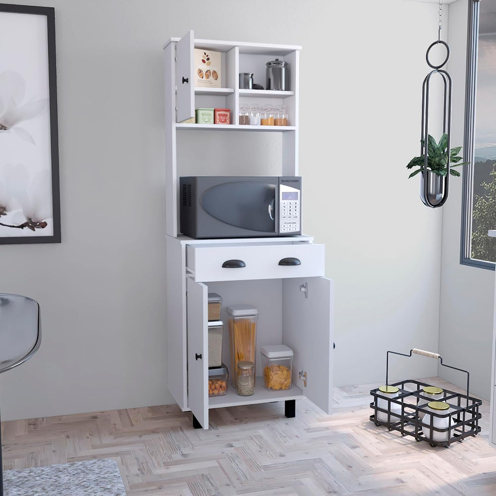 Salem Kitchen Pantry with 2 Cabinets, 2 Open Shelves, and Drawer