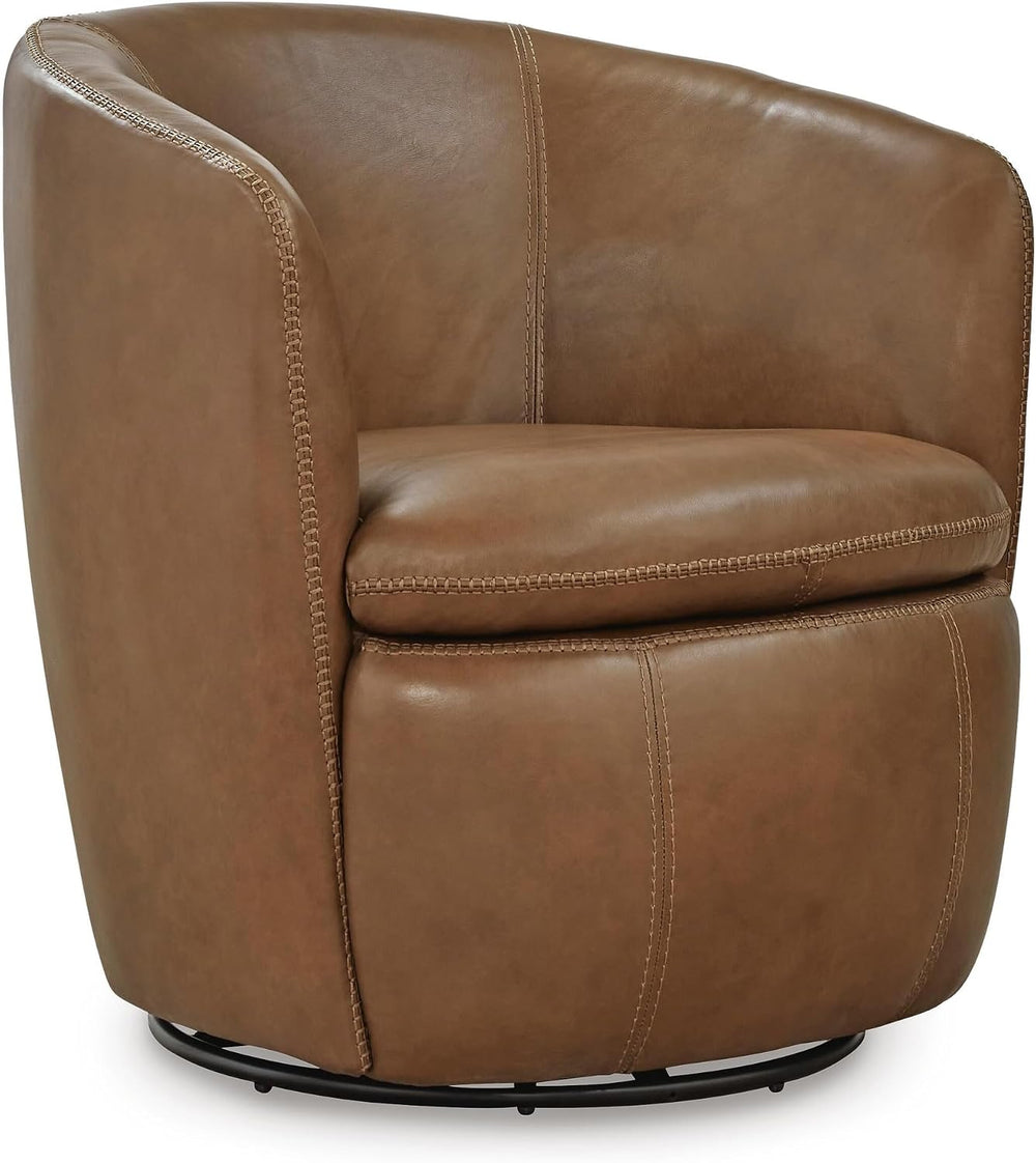 Signature Design by Ashley Modern Top Grain Leather Swivel Barrel Chair