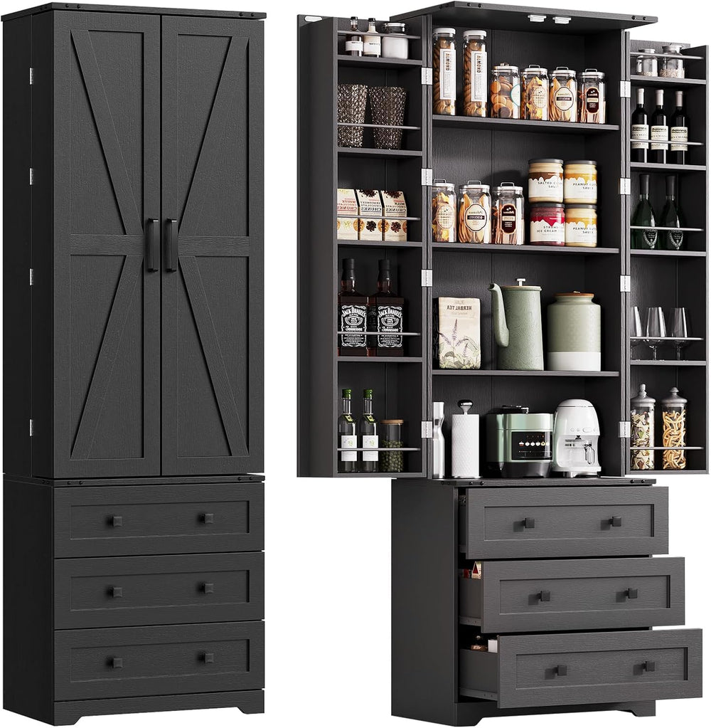 72" Farmhouse Pantry Cabinet, Large Wood Kitchen Storage Cabinet with 2 ...