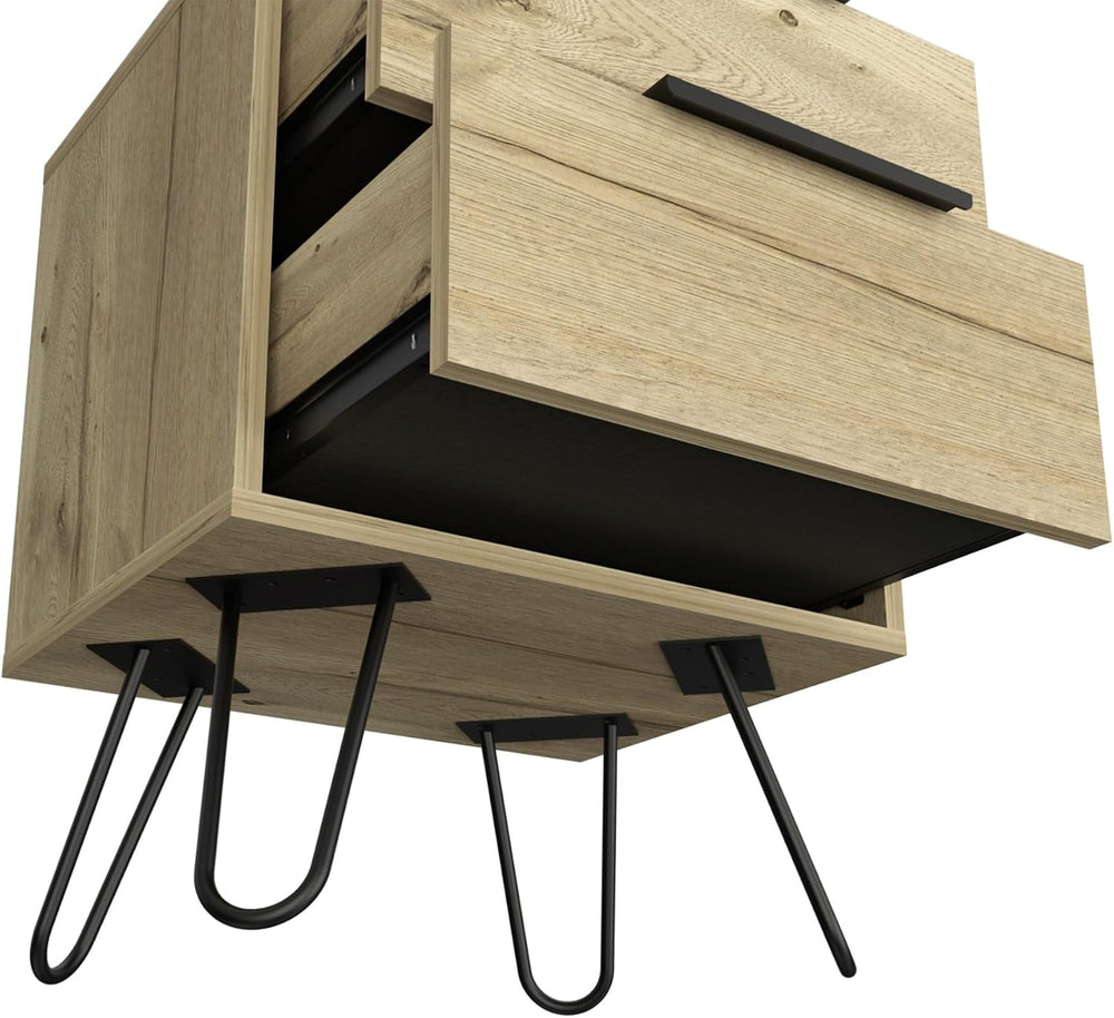 Nightstand,Two Drawers, Hairpin Legs,for Small Spaces