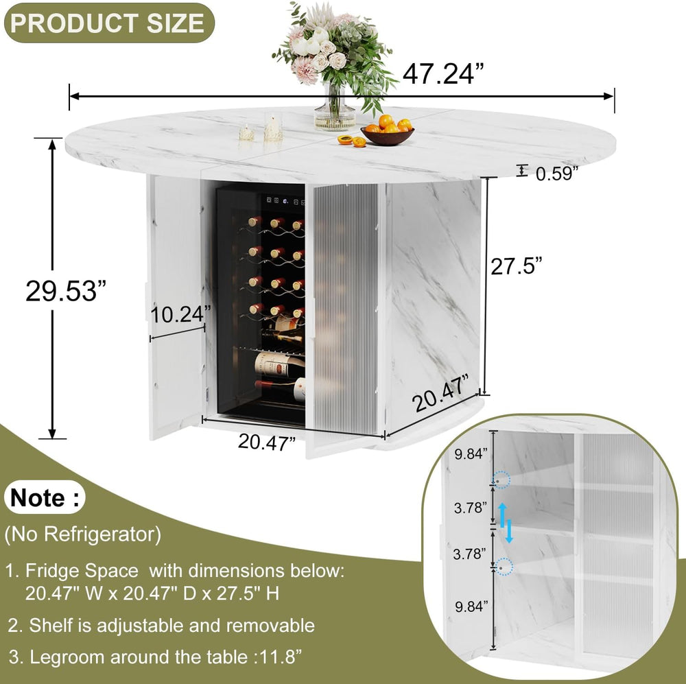 IBF 47" Round Dining Table with Storage, White Faux Marble Kitchen Table...