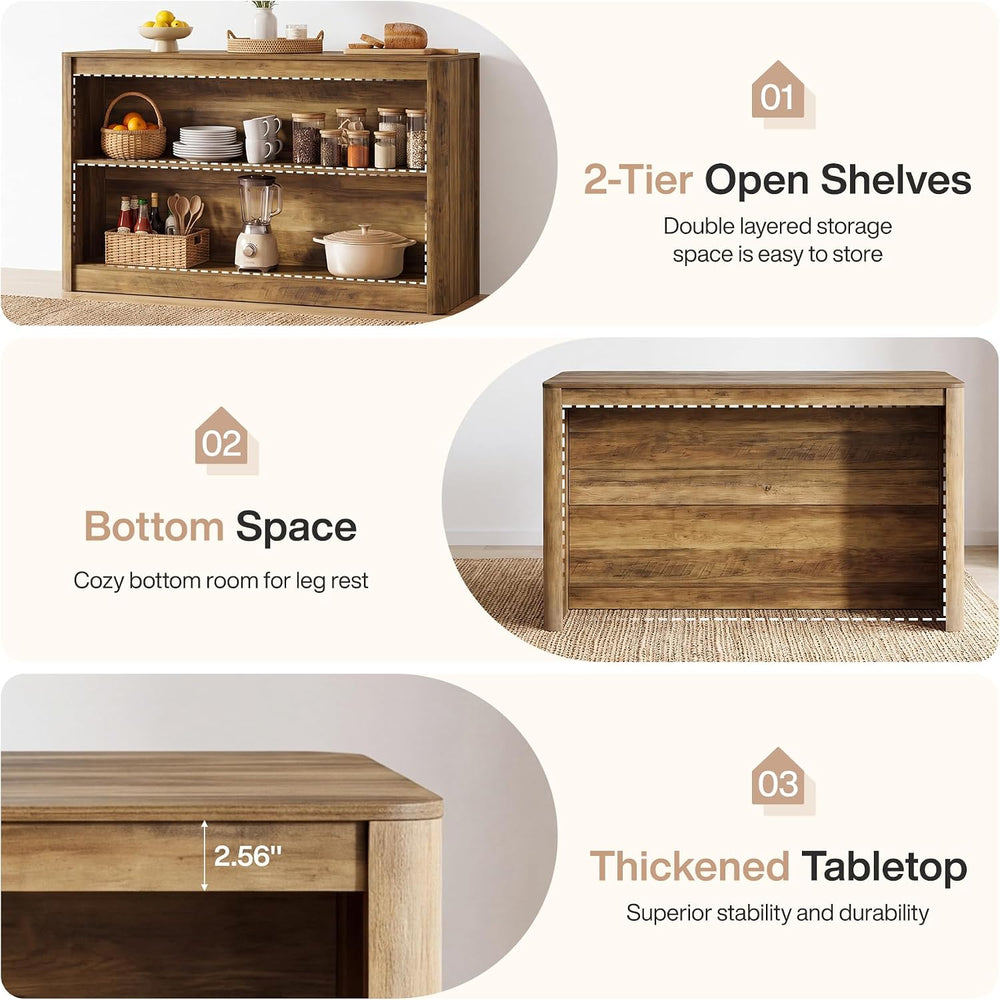 Tribesigns 59.1 Inch Kitchen Island with Open Storage | 3-Tier Rustic Wooden ...