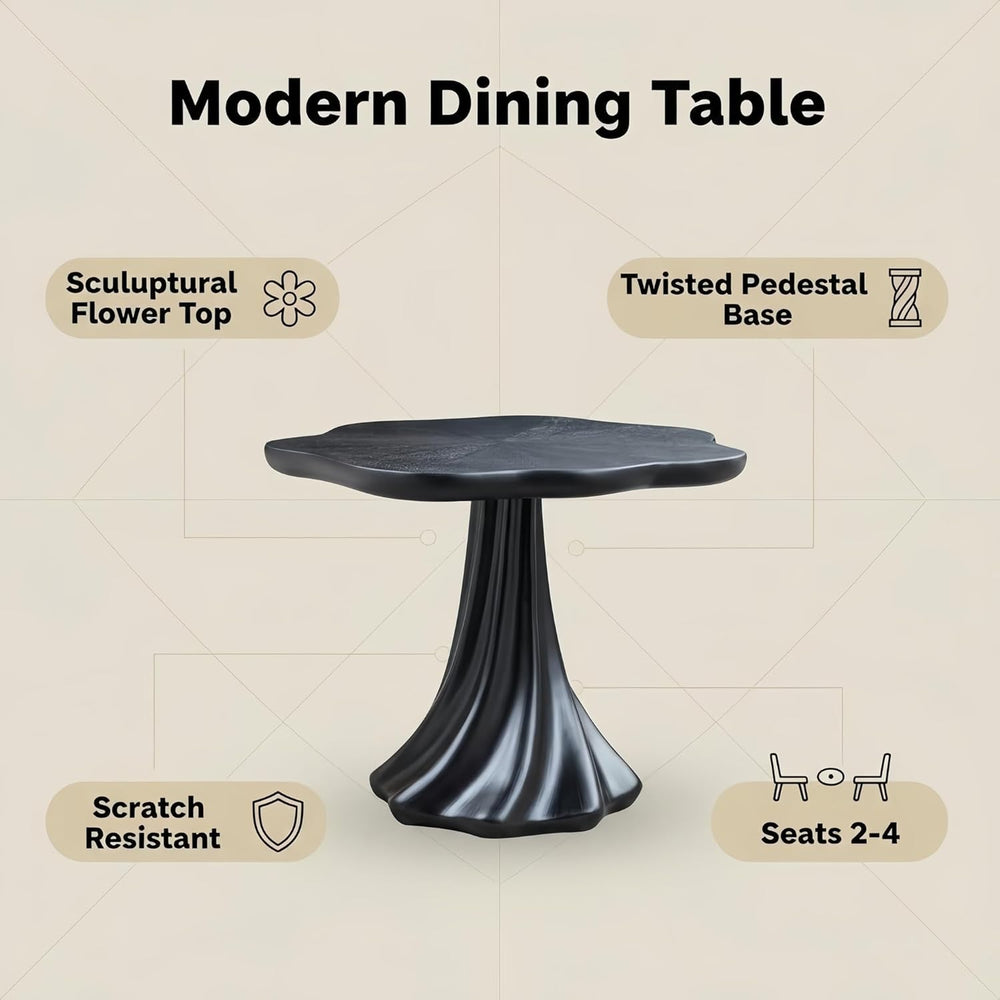 37" Round Modern Dining Table – Flower Shape Top, Twisted Pedestal Base,...