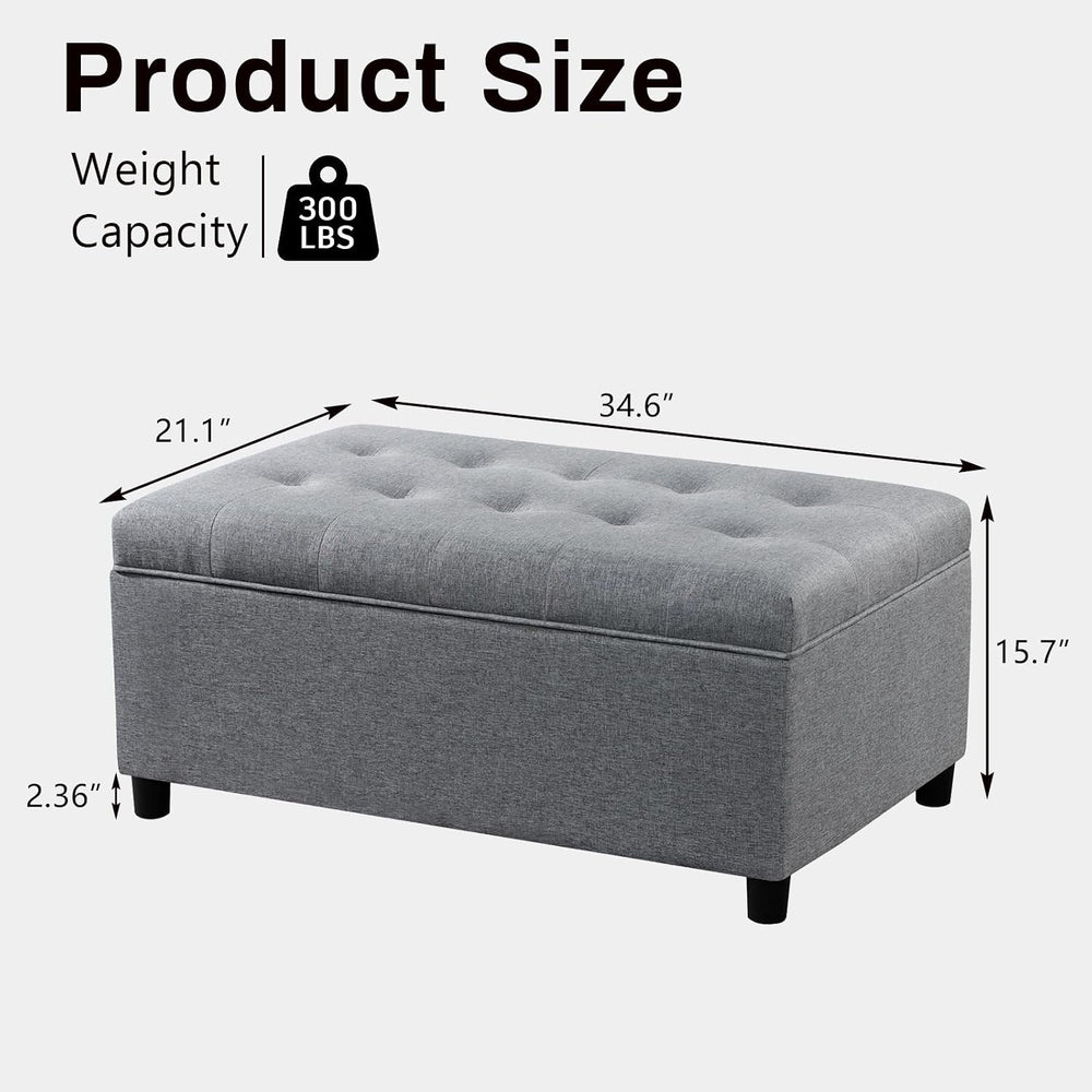 Linen Storage Ottoman Bench 35 inch with Hinged Lid - Multi-Functional Ottoma...