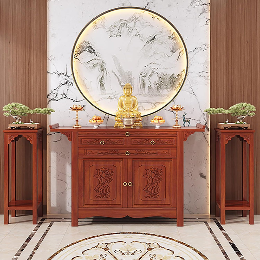 Bamboo Meditation Altar Table with Storage, Chinese Pooja Cabinet, Offering T...