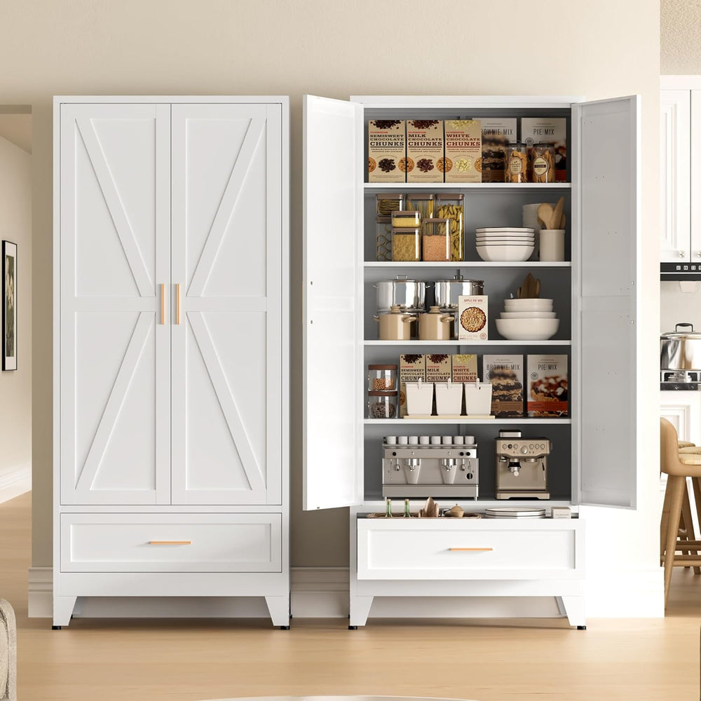 COFaR Metal Storage Cabinet, Farmhouse Storage Cabinet with 2 Doors and 4 Adj...