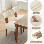 Dining Chairs Set of 2, Upholstered Fabric Kitchen Chairs with Solid Wood Legs, Modern Mid Century Accent Side Chairs for Dining Room Living Room, Ergonomic Comfort White (White, Set of 2)