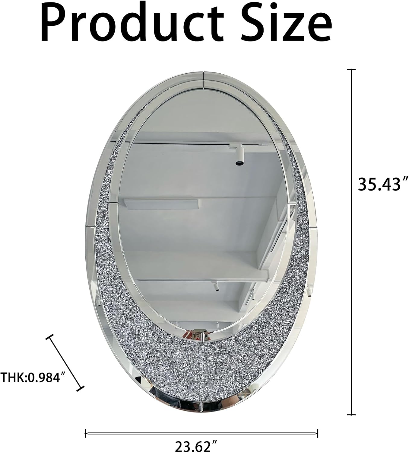 Oval-Shaped Silver Mirrored Console Table and Wall Mirror Set, 2 Piece Mirrored 39.37" Rectangle Sofa Table and 35.43" Crush Diamond Oval Wall Mirror Set for Entryway Hallway Entrance