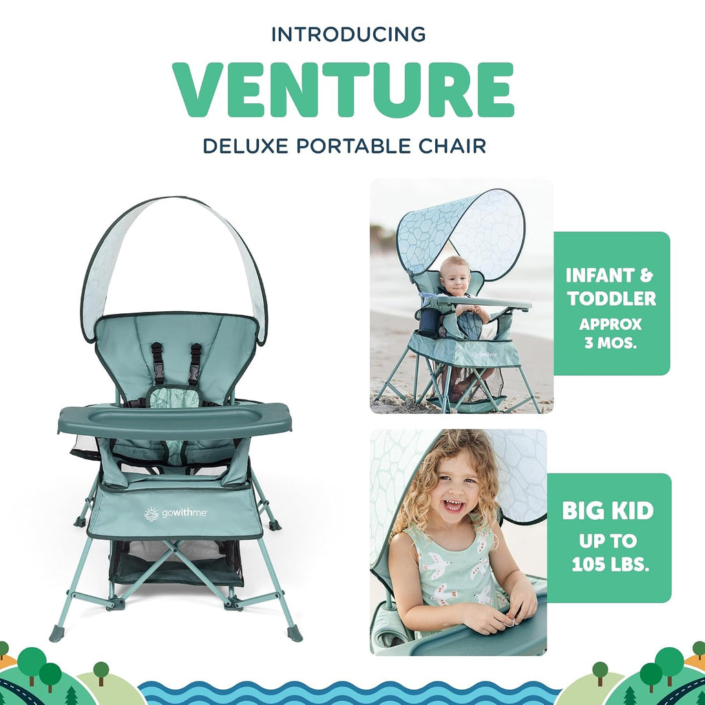 Baby Delight Go with Me Venture Portable Chair | Indoor and Outdoor | Sun Canopy | 3 Child Growth Stages | Garden Green