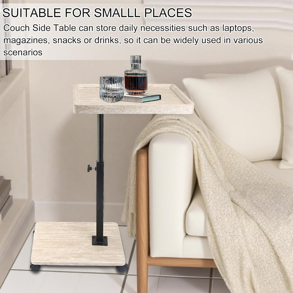 Simcat Adjustable Height C Shaped End Table, 360° Swivel Side Table TV Tray f...