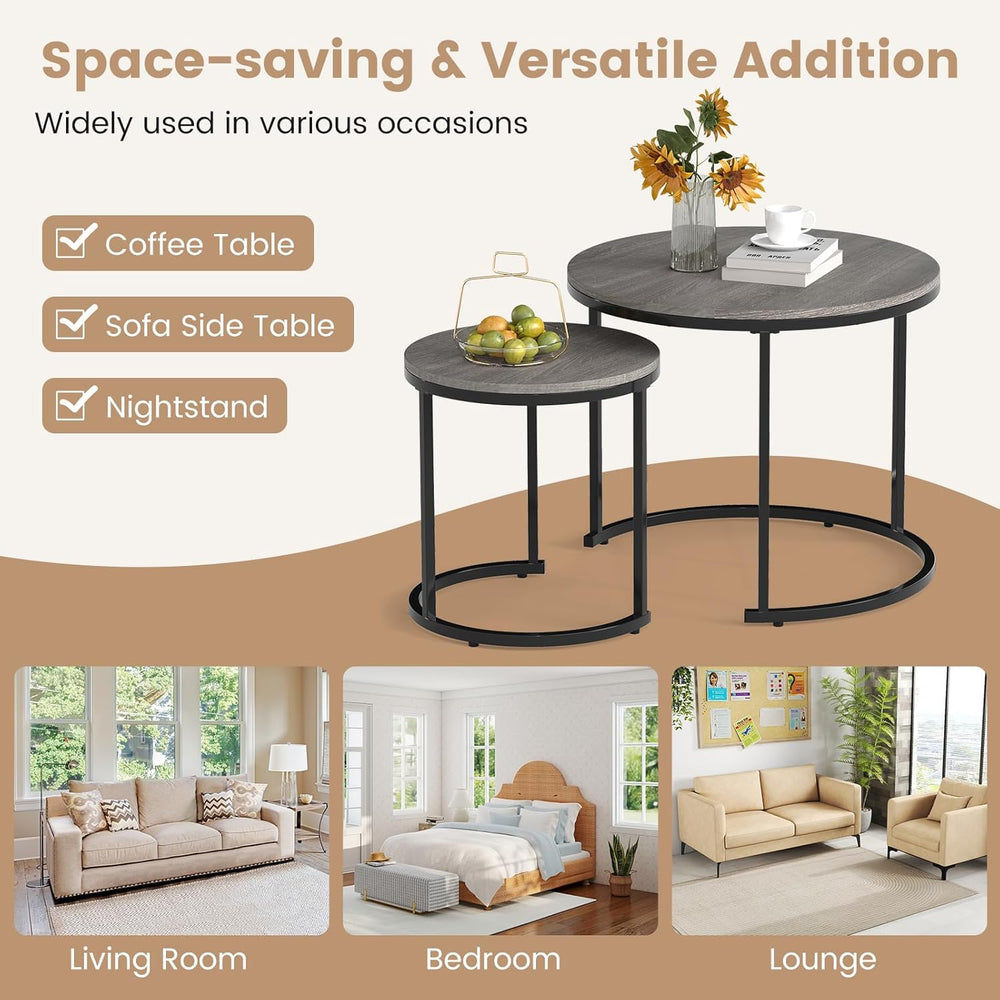 Giantex Nesting Coffee Table Set of 2, Round Stacking Side Tables with Wooden...