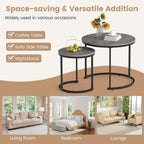 Giantex Nesting Coffee Table Set of 2, Round Stacking Side Tables with Wooden Tabletop & Powder Coated Steel Frame, Space Saving Vintage End Tables for Living Room, Balcony, Office (Grey Oak)
