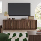 TV Stand for 75 Inch TV, Mid Century Modern TV Stand with Arched Design, Wood Grain Finish, Media Console with Adjustable Shelves, 67" Entertainment Center for Living Room Bedroom, Walnut