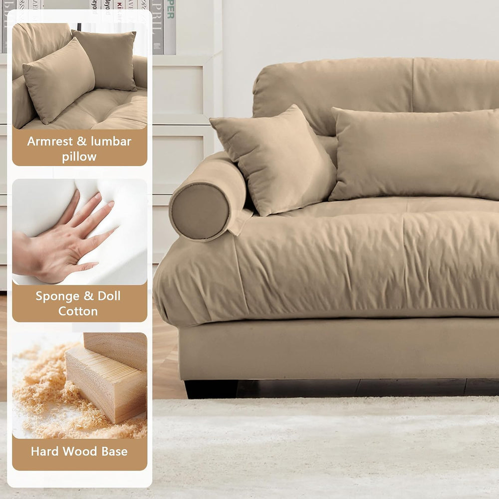 Velvet Upholstered Couches Ottoman for Oversized Modular Sectional Sofas, Camel
