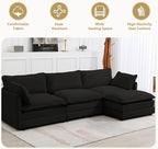 112'' Sectional Modular Cloud Couch, Oversized L Shaped 3 Seat Sofa with Movable Ottomans, 2 Throw Pillows, Upholstered Corduroy L Shape Comfy Deep Couches for Living Room and Office, Black