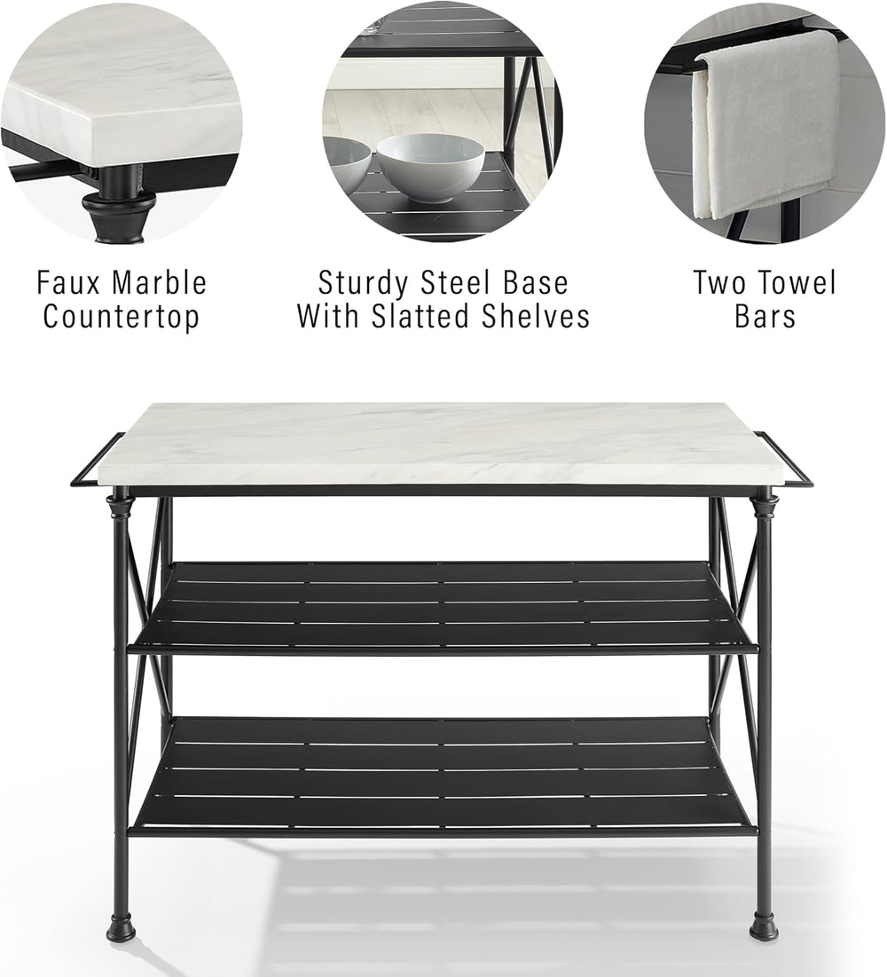 Crosley Furniture Madeleine Kitchen Island with Shelves for Storage, Microwav...
