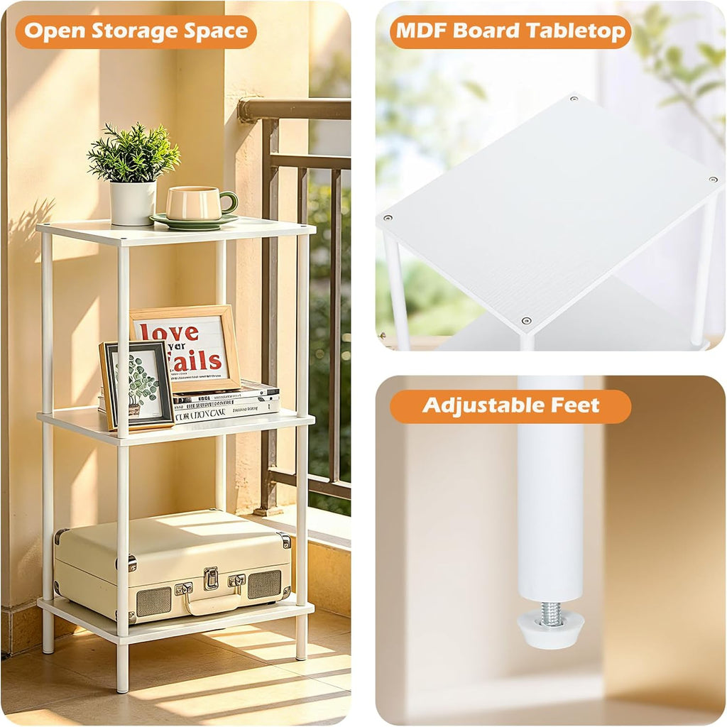 ETELI Tall End Table 3 Tier Small Tall Side Table Stand with Storage Shelves 31.6 Inch Nightstand Bedside Telephone Table for Small Space Living Room Bedroom Bathroom Kitchen, White