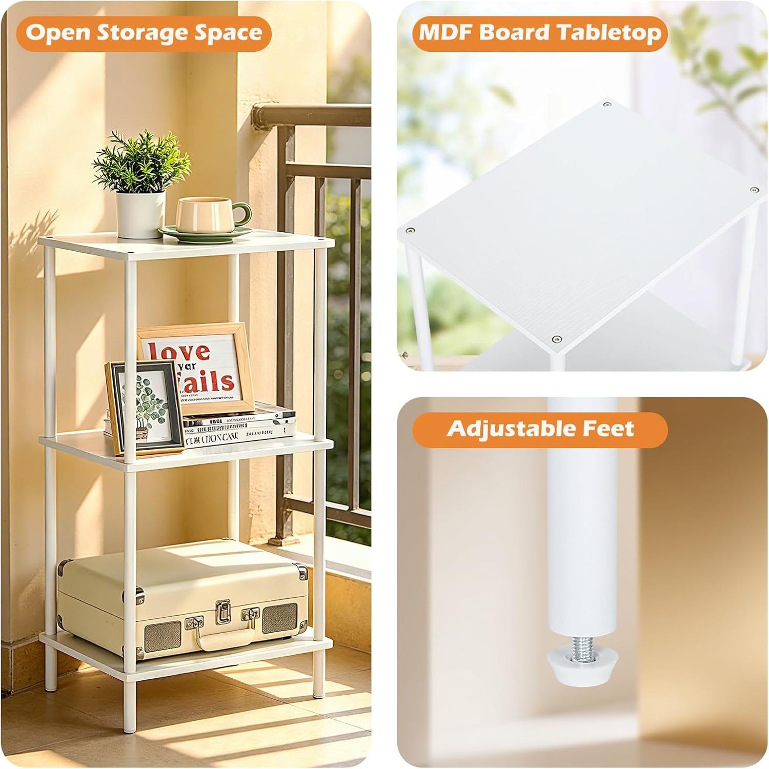 ETELI Tall End Table 3 Tier Small Tall Side Table Stand with Storage Shelves 31.6 Inch Nightstand Bedside Telephone Table for Small Space Living Room Bedroom Bathroom Kitchen, White