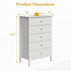 RoyalCraft White Fluted 5 Drawer Dresser for Bedroom, Tall Chest of Drawers, Waterproof Lacquered Desktop,Modern Wood Storage Cabinet for Living Room