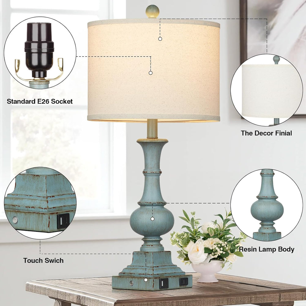 Farmhouse Table Lamps Set of 2, 26" Vintage Rustic Touch Control 3-Way D...