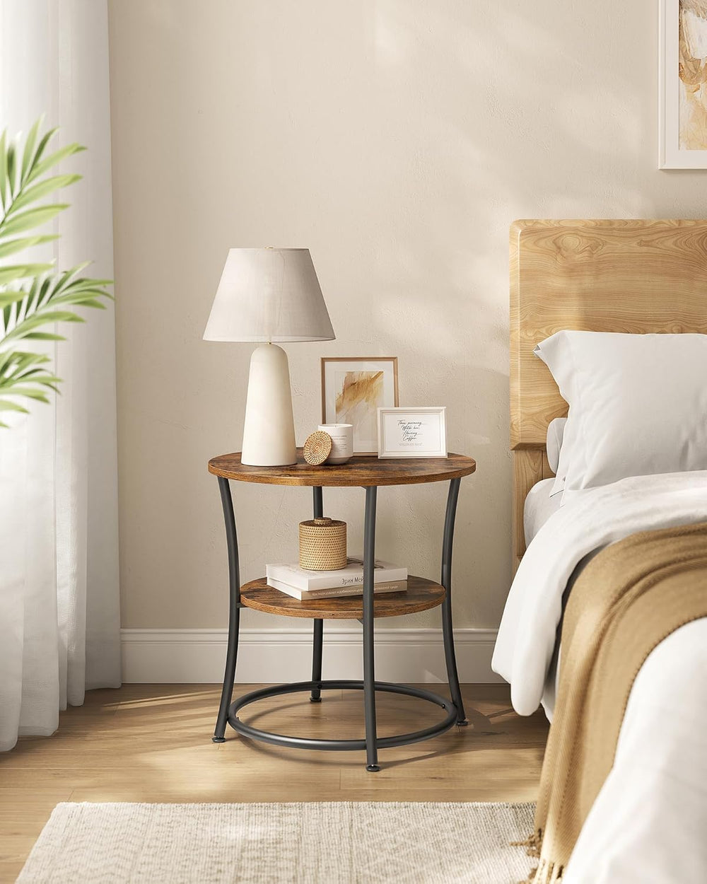VASAGLE 21.7-Inch Round Side Table, 2-Tier End Table, Nightstand with Steel F...