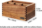 Acacia Wood Utensil Holder, Paper Plate Dispenser Organizer for Countertop - 4 Compartment Silverware Caddy for Friendsgiving Party - Cutlery Holder for Cup, Fork, Spoon, Kitchen, Camping