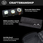 DUKWIN Watch Roll for 3 Watches,Vegan Leather Travel Watch Case Organizer with Removable Pillows for Men and Women,Display Case for Watches Collection and Gift for Anniversary Birthday(Black Storage)