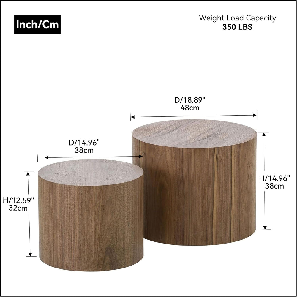 Modern Coffee Nesting Side End Table Set of 2, Small Round Circle Midcentury ...