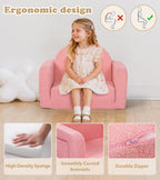 Foryoomi Kids Couch, 2-in-1 Soft Toddler Couch Fold Out with Blanket, Comfy Toddler Chair, Convertible Sofa, Gifts for Kids Girl Boys, Medium Pink Rainbow