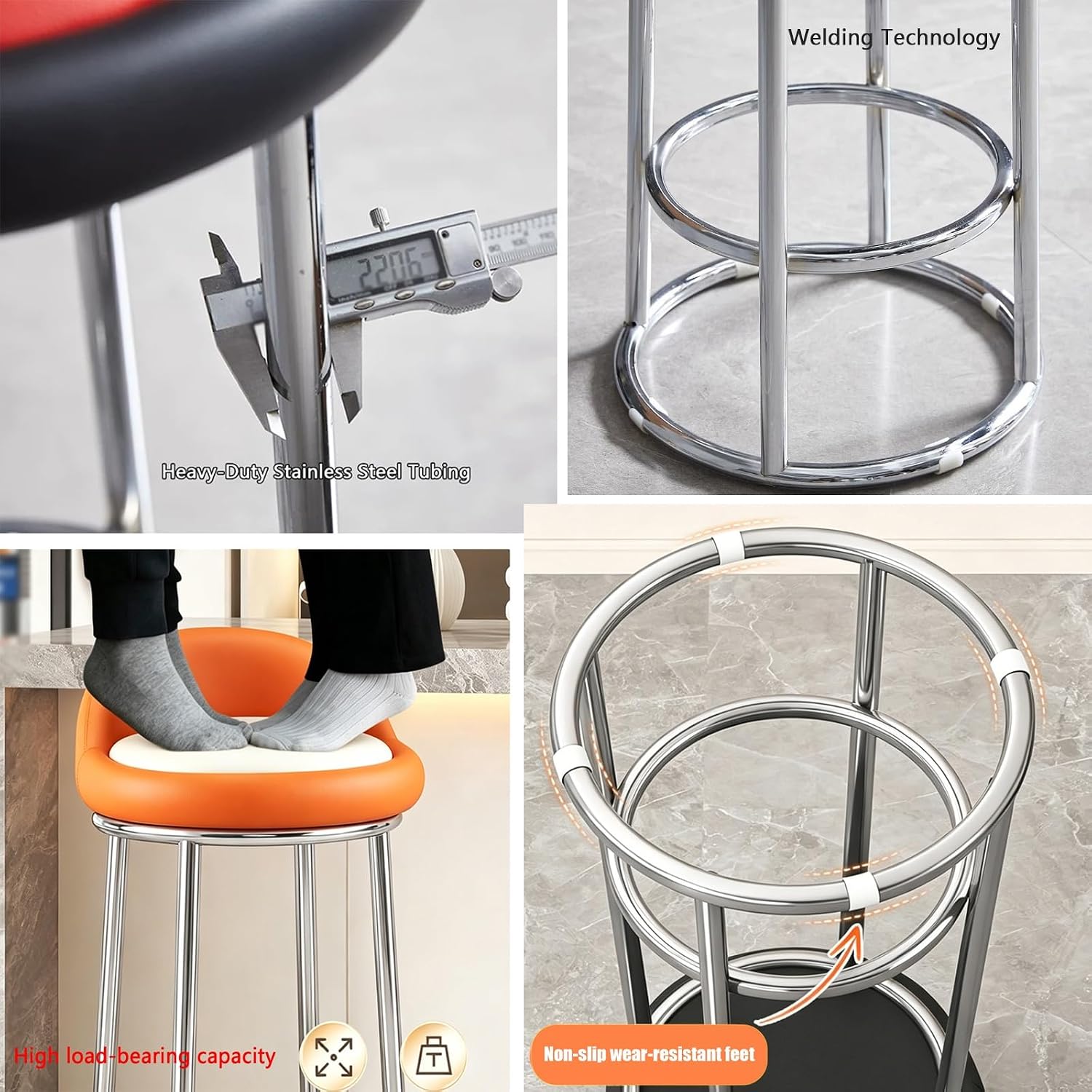 Metal Bar Stools, Office Guest Chair, Kitchen Bar Stools, Comfortable Cushion, Durable Steel Frame, for Pub Coffee Home Dinning Kitchen Island(White,High 80CM)