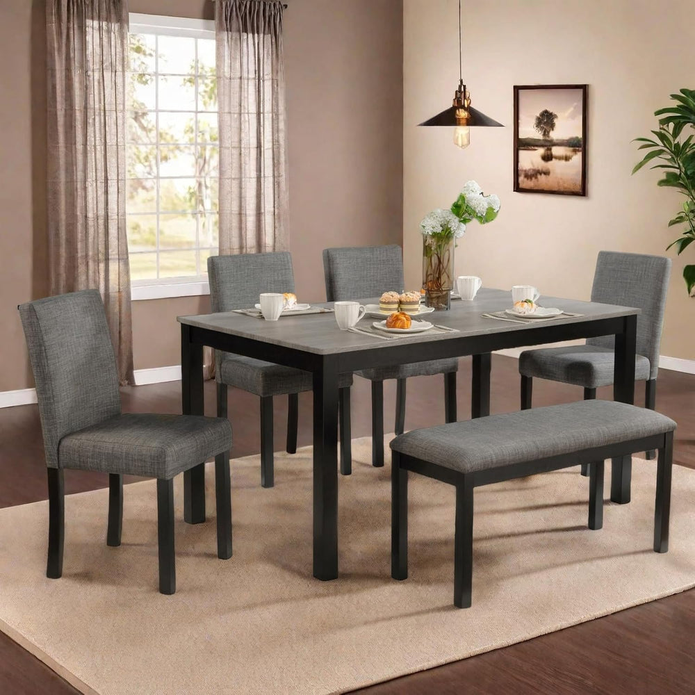 6 Piece Dining Table Set, Counter Height Kitchen Sets, Black | Rectangular Ta...