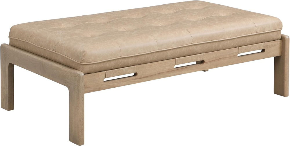 Merax 48.4" Rectangle Tufted Upholstered Cocktail Ottoman, Leather Ottom...