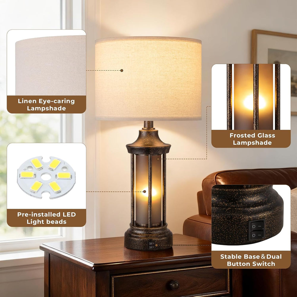 Seealle 24" Farmhouse Table Lamps for Living Room, Bedside Lamps Set of 2