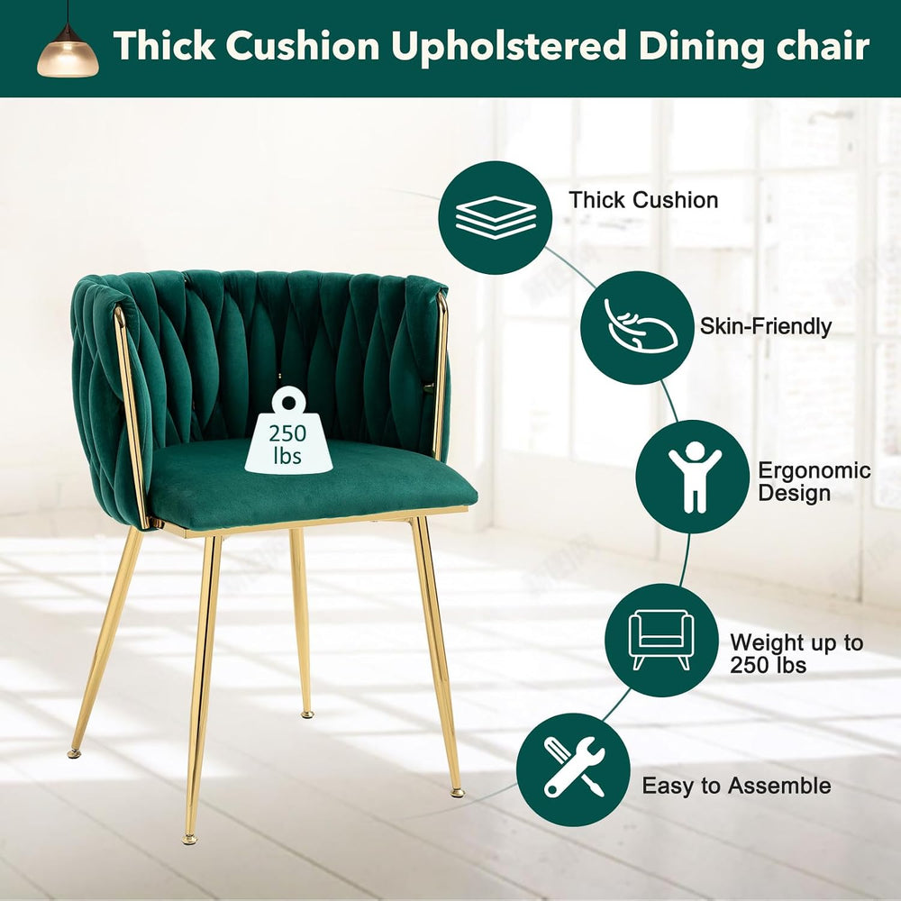 NIOIIKIT Modern Velvet Dining Chairs Set of 2 Hand Weaving Accent Chairs Livi...